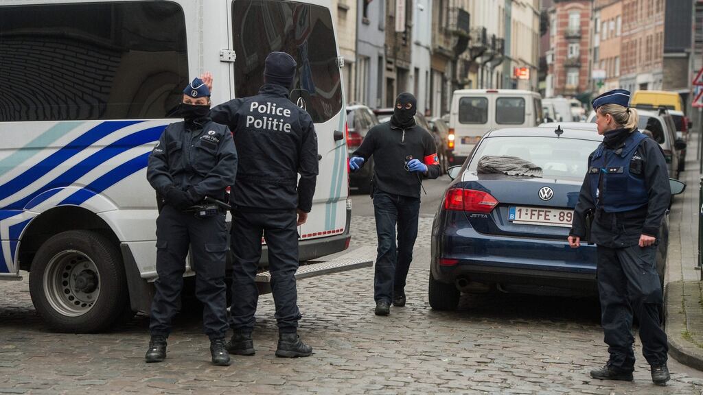 Belgian security forces seal off an area of Molenbeek,  Brussels,  during the raid that led to the arrest  of  Salah Abdeslam on Friday. Photograph: Stephanie Lecocq/EPA