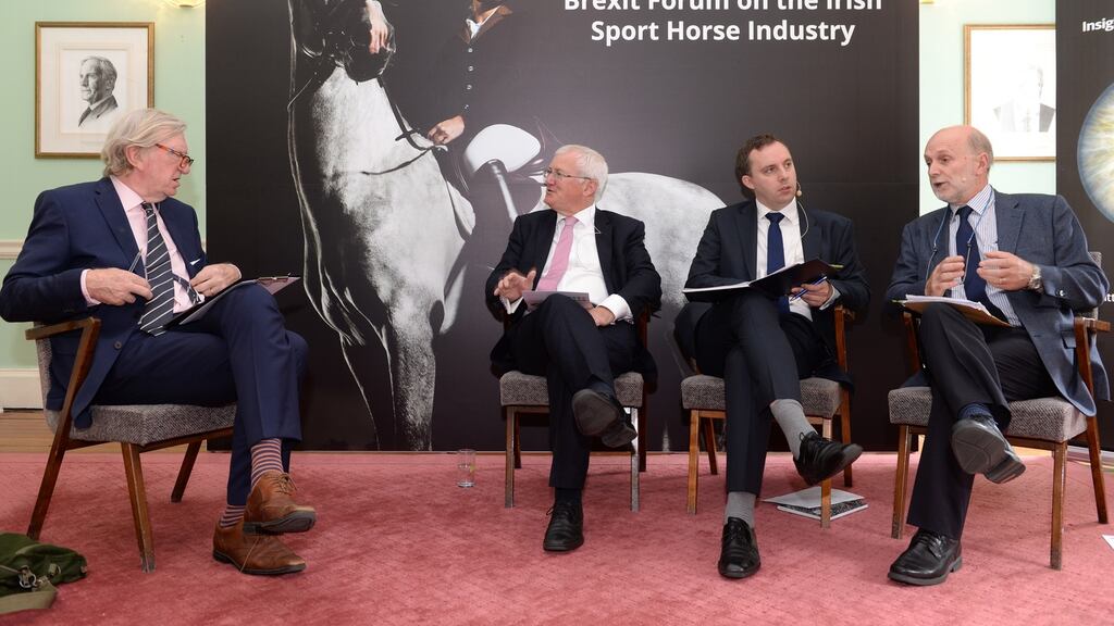 At Brexit equine forum: Tom McGuirk (chair), David Carson,  Alan Fahey  and John Melville. Photograph: Dara Mac Dónaill