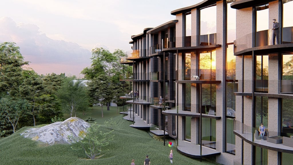 A computer-generated image of the Castle Park Road apartment complex