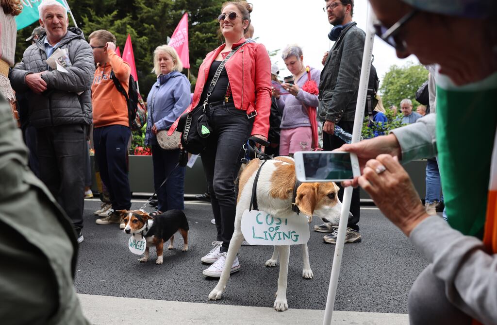 Participants in the Cost of Living Coalition march in Dublin on Saturday. Photograph: Dara Mac Dónaill