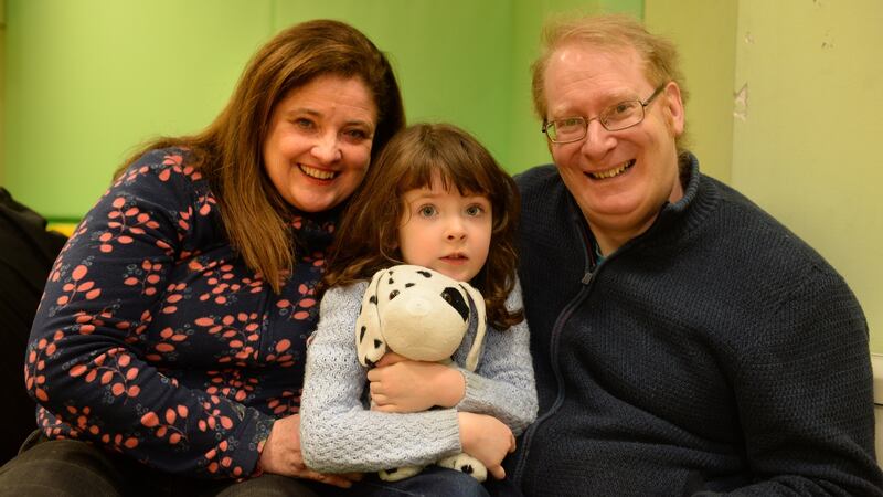 Aisling, at Sensational Kids in Kildare, with parents Elizabeth Conway and Fintan. Photograph: Dara Mac Dónaill
