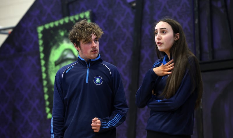 Thomas Kilbride of Maynooth Community College as Gomez and Caoimhe Howley of Maynooth Post Primary as Morticia during rehearsals for The Adams Family. Photograph: Laura Hutton