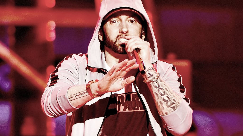 Eminem: “But I’m contemplating yelling ‘bombs away’ on the game/ Like I’m outside of an Ariana Grande concert waiting.” Photograph: Photo by C Flanigan/WireImage