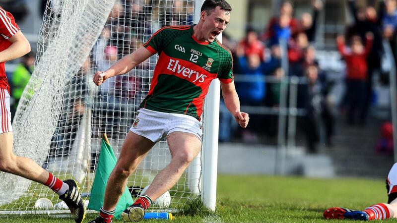 Mayo’s Diarmuid O’Connor celebrates a goal against Cork during the 2016 All-Ireland under-21 final at Cusack Park, Ennis. Mayo won 5-7 to 0-14. Photograph: Donall Farmer/Inpho