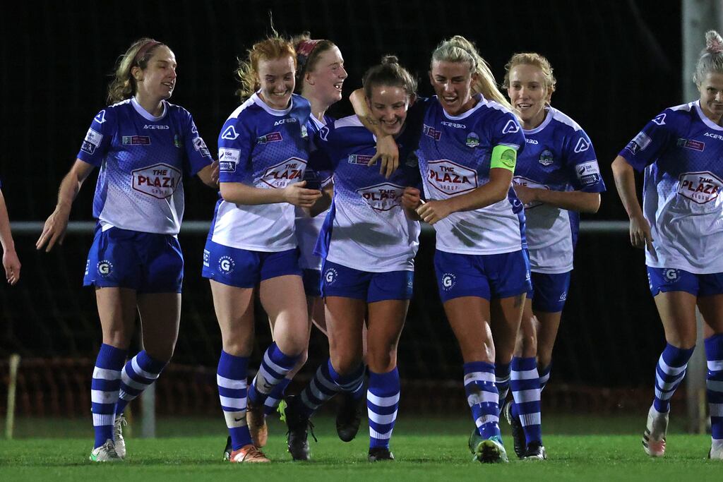 Galway WFC players celebrate. Galway United FC's new billionaire owners this week expressed their commitment to support the women's club. Photograph: Tom Maher/Inpho