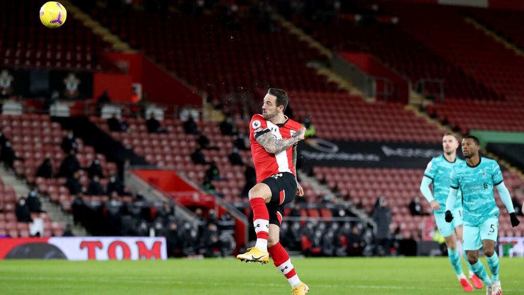 Danny Ings scores Southampton’s winner against Liverpool. Photograph: Naomi Baker/PA