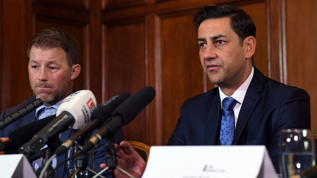 Former footballers and victims of abuse Steve Walters and Andy Woodward who have helped to bring the topic of sexual abuse to the fore. Photograph: Paul Ellis/AFP/Getty