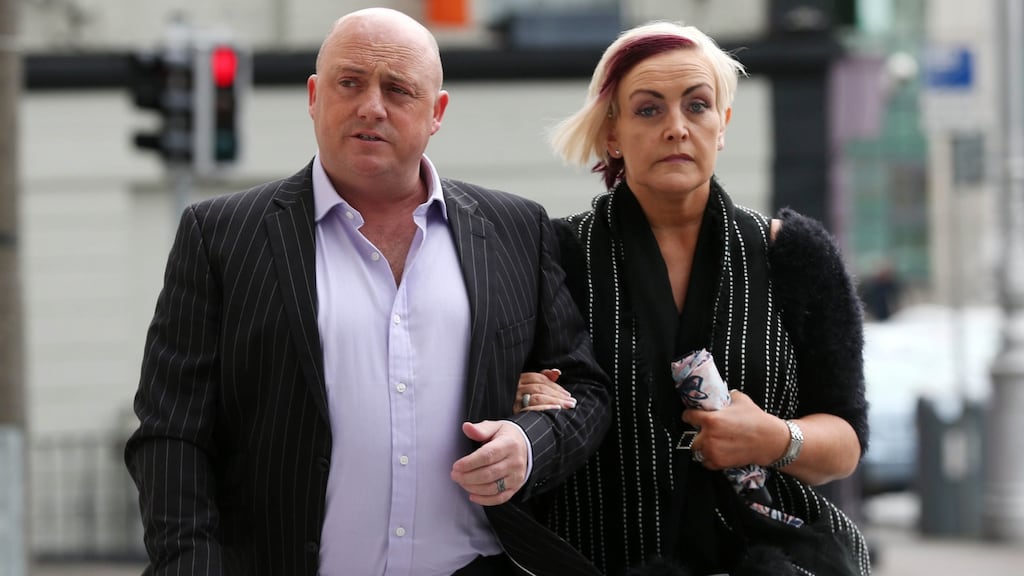 David Mahon (44), of Ongar Village in Clonsilla, arrives at the Central Criminal Court in Dublin with his wife Audrey where he is on trial charged with the murder of Audrey’s son, Dean Fitzpatrick in 2013. Photograph: Collins Courts.