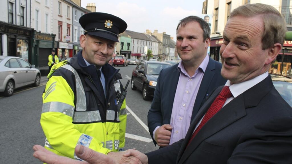 Taoiseach Enda Kenny meets Garda whistleblower Maurice McCabe while  canvassing for Fine Gael candidate Gabrielle McFadden in the Longford-Westmeath byelection in 2014. Photograph: Séamus Kiernan/Westmeath Topic