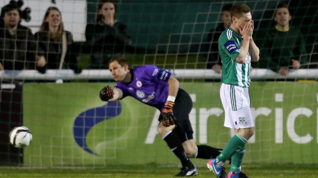 John Mulroy got Bray Wanderer’s second goal against Cork City. Photograph: James Crombie/Inpho