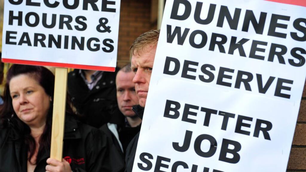 Dunnes Stores workers and members of the Mandate Trade Union, pictured outside the Labour Court in November. Photograph: Aidan Crawley/Irish Times