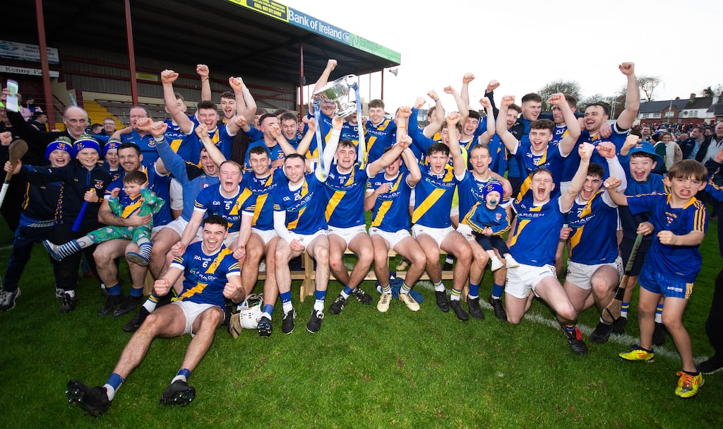 Loughrea celebrate after the victory over Cappataggle in the Galway SHC Final at Kenny Park in Athenry. Photograph: Evan Logan/Inpho