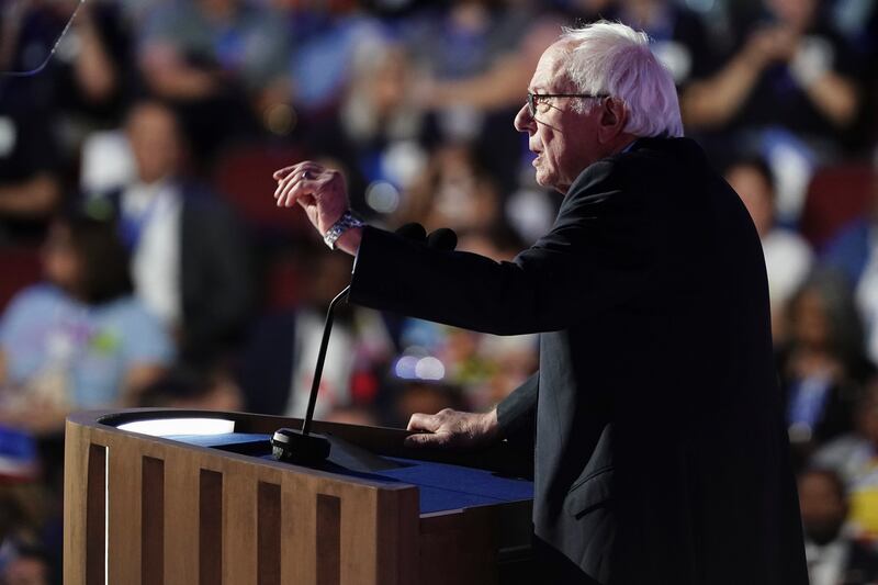 Senator Bernie Sanders also addressed the convention. Photograph: Haiyun Jiang/The New York Times