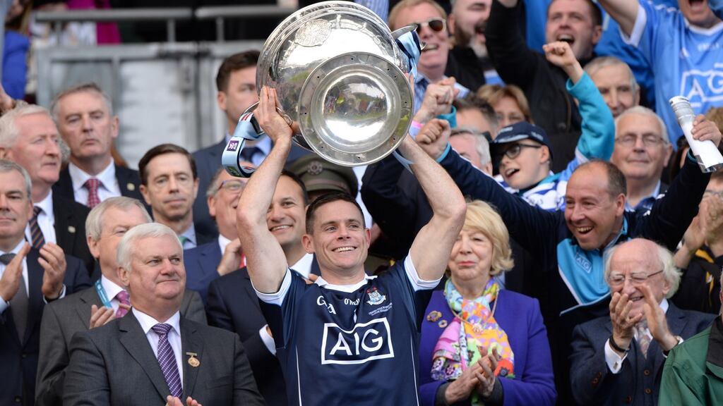 Dublin captain Stephen Cluxton lifts Sam Maguire after beating Mayo in the All Ireland senior football championship final at Croke Park, Dublin, last year. Photograph: Dara Mac Donaill