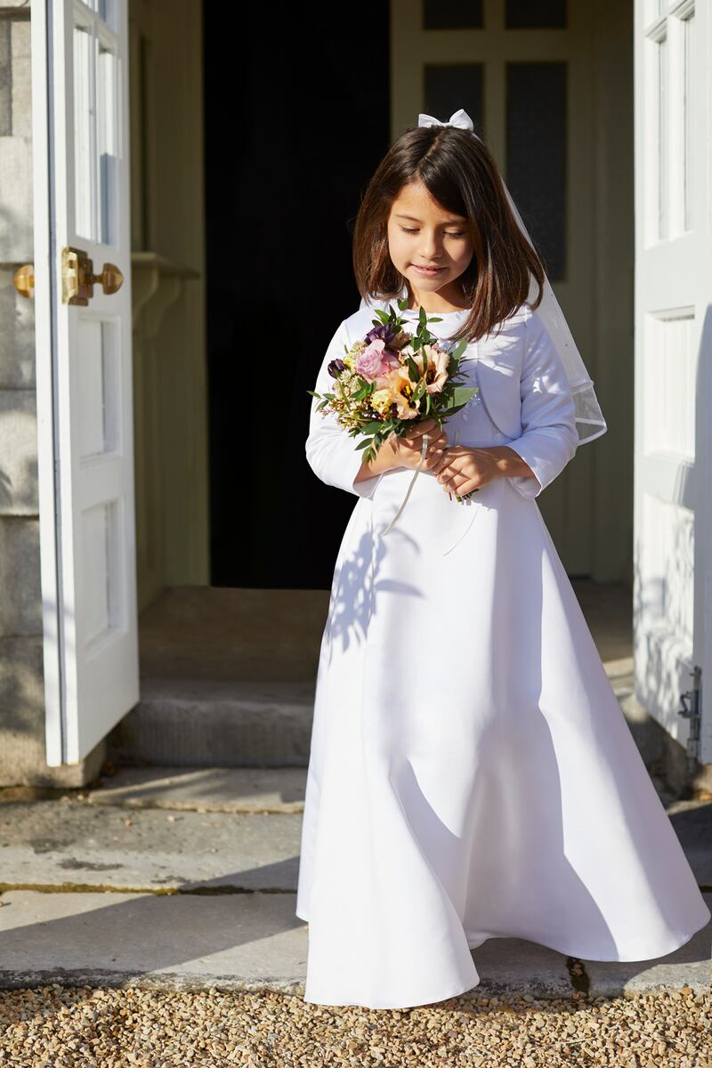 Taylor: dress, €80; bow veil, €20 from Dunnes Stores.