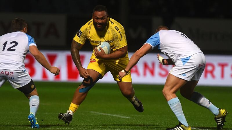 La Rochelle’s French prop Uini Atonio runs with the ball during the Top 14 match against Bayonne at the Stade Jean Dauger last October. Photograph: Gaizka Iroz/AFP via Getty Images