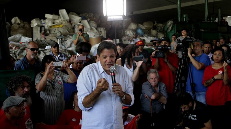 Brazilian presidential candidate Fernando Haddad of the Workers’ Party in Sao Paulo. Photograph: Fernando Bizerra/EPA