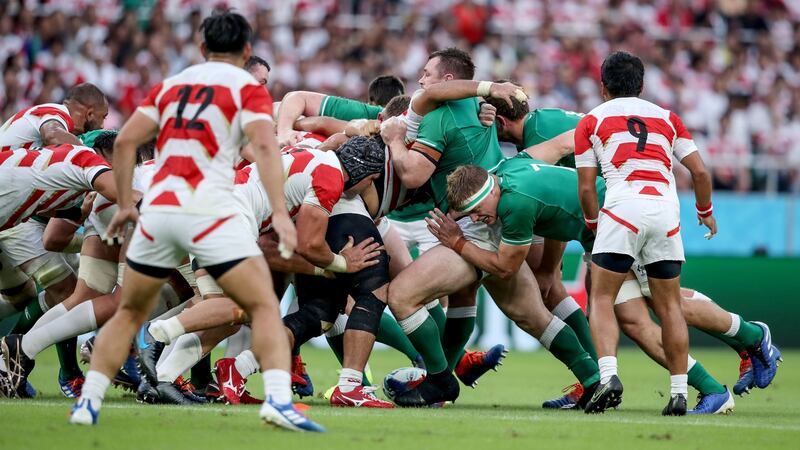 Ireland come under pressure at scrum time during their defeat to Japan. Photograph: Dan Sheridan/Inpho