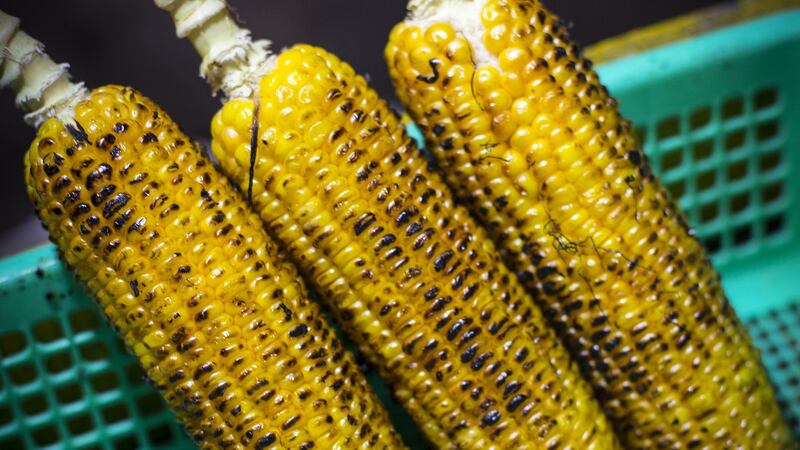 Add the corn to the pan and cook for approximately six minutes, turning to ensure the corn has charred on all sides.