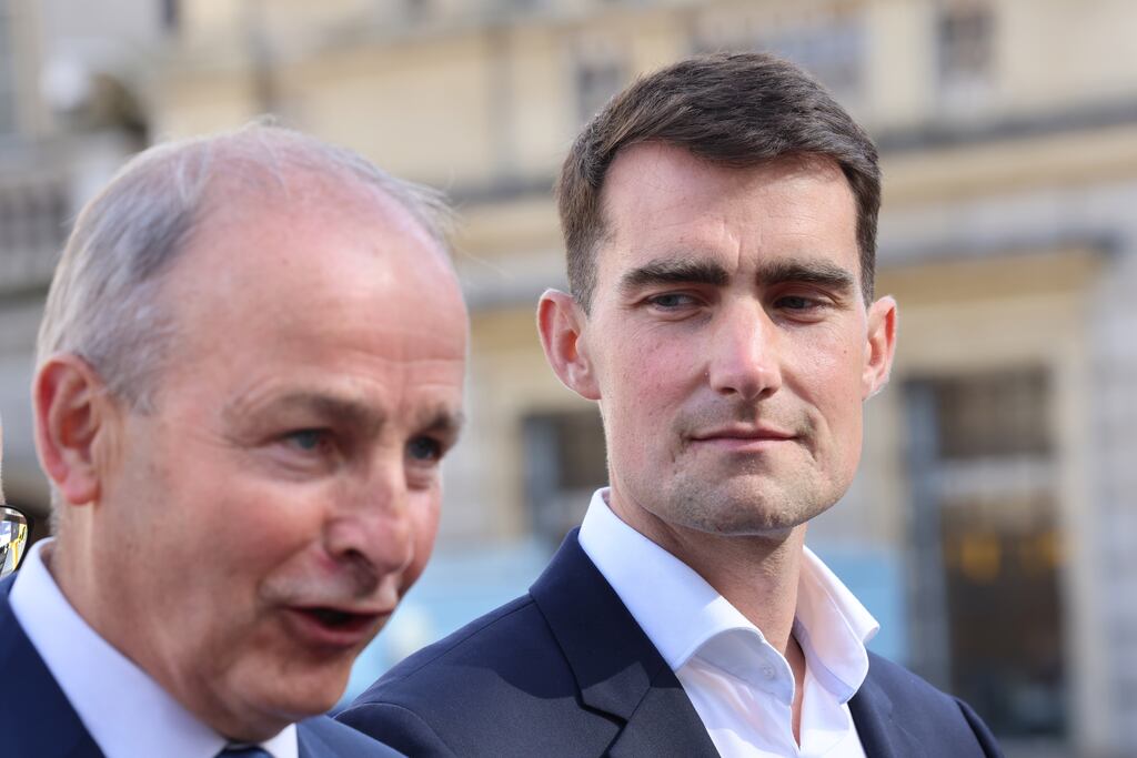 Tanaiste and leader of Fianna Fail, Micheál Martin with Minister for Finance Jack Chambers. Photograph: Dara Mac Dónaill / The Irish Times