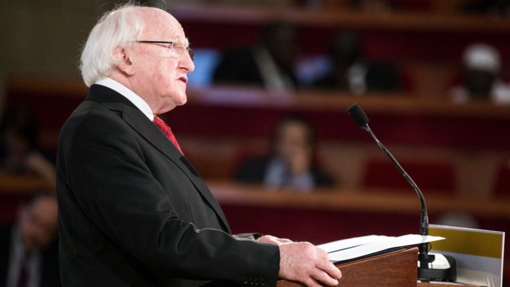 Michael D Higgins: “We need to confront the hegemonic ethic of individualism and insatiable consumption at the roots of our behaviour and replace it with a new thinking”. The President was speaking at  the Consciouness Summit in Paris.  Photograph: EPA/ETIENNE LAURENT