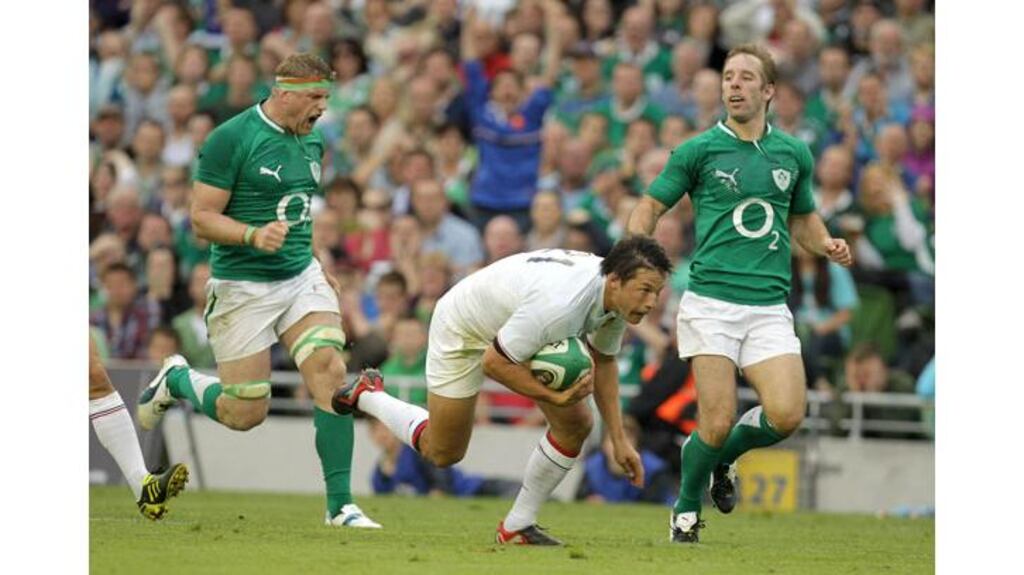 Ireland’s Jamie Heaslip vents his frustration as France’s Francois Trinh-Duc scores a try from an intercepted Tomás O’Leary pass in last Saturday’s clash at the Aviva stadium. – (Photograph: Morgan Treacy/Inpho).