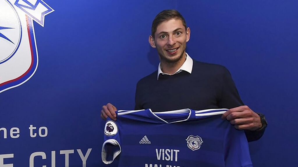 File image of Cardiff City soccer player Emiliano Sala, who died after a plane crash in January. Photograph: Noticias Argentinas/AFP/Getty Images