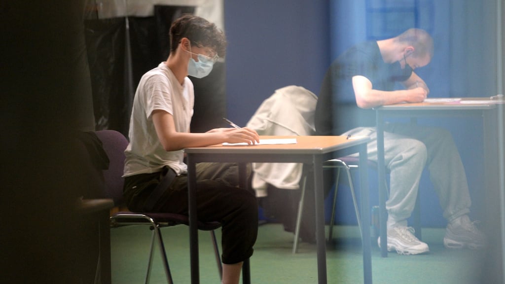 Leaving Cert students start their first exam at Sutton Park School, Co Dublin, last year. Photograph: Dara Mac Dónaill