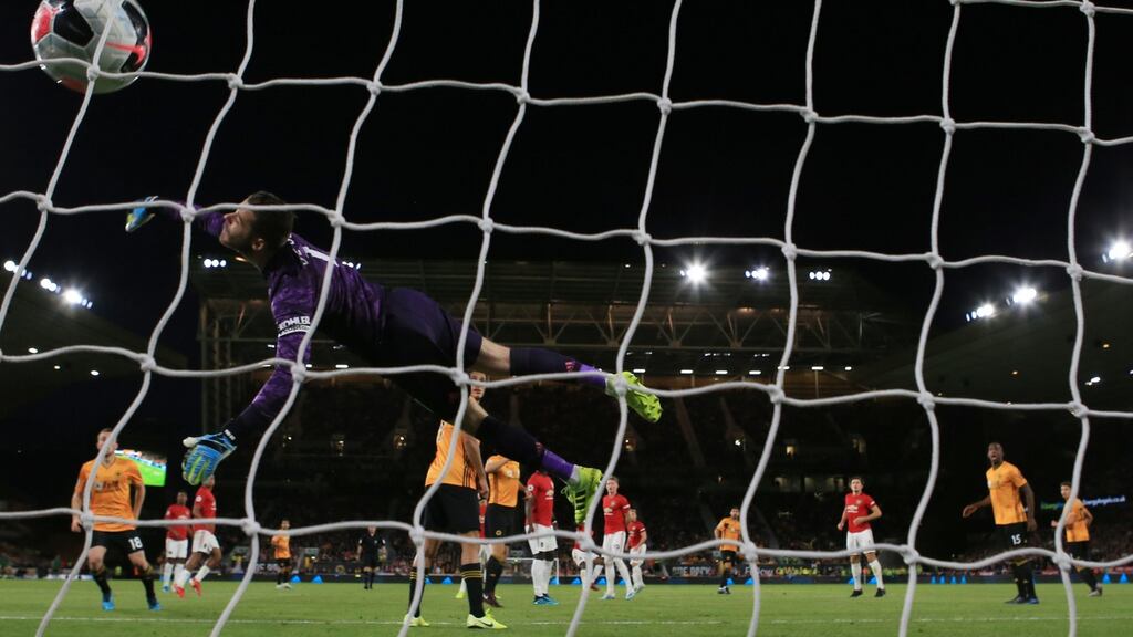 Wolverhampton Wanderers’ Ruben Neves scores against Manchester United at Molineux. Photograph: PA