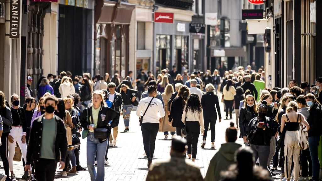 People shopping in the Kalverstraat in Amsterdam. There has been a sharp rise in patients under the age of 50 being hospitalised with Covid-19 in the Netherlands. Photograph: Remko De Wal/EPA