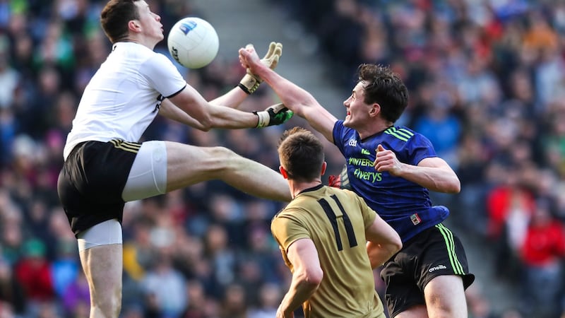 Mayo’s Diarmuid O’Connor scores a goal. Photo: Ryan Byrne /Inpho