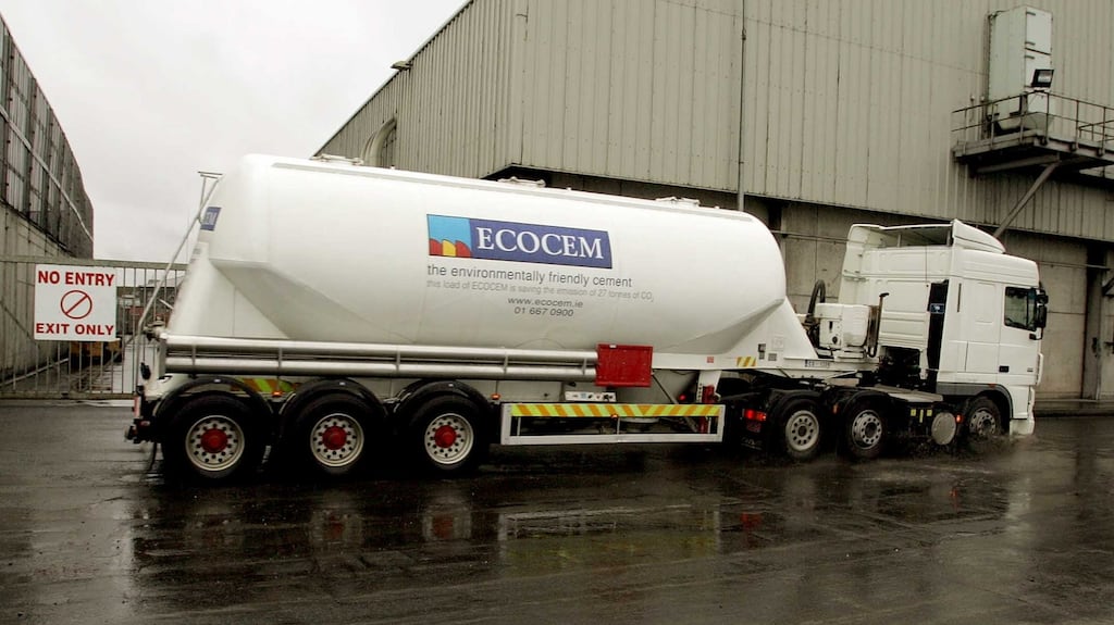An Ecocem truck leaving the South Quays dispatch facility in Ringsend, Dublin