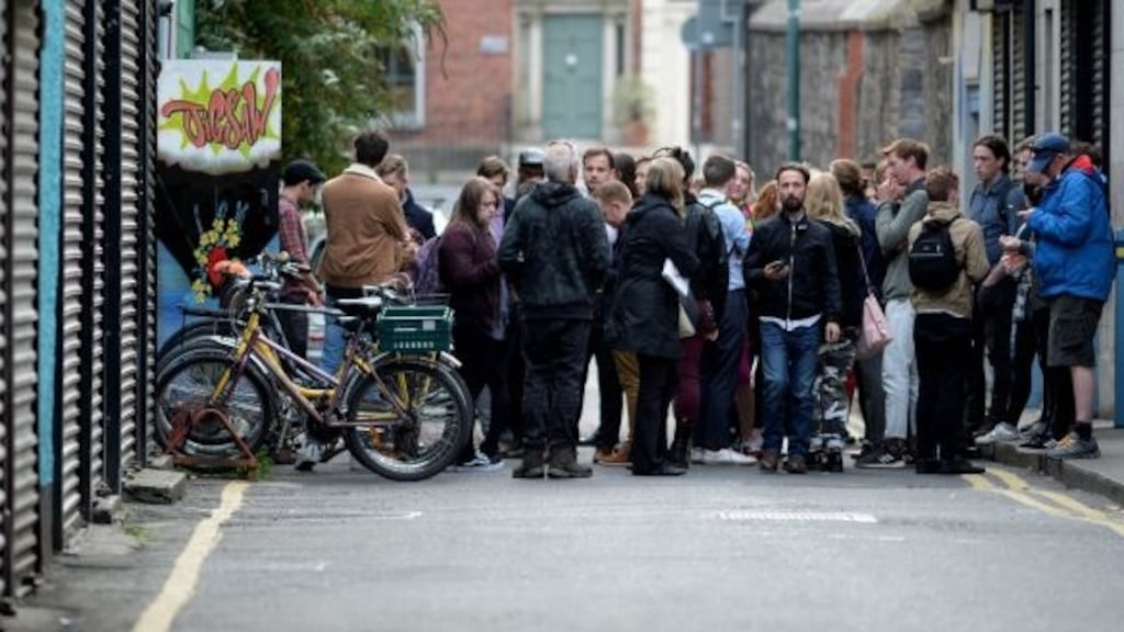 People outside the Jigsaw community centre, at Belvedere Court near Mountjoy Square in Dublin 1, in 2018. Photograph: Cyril Byrne