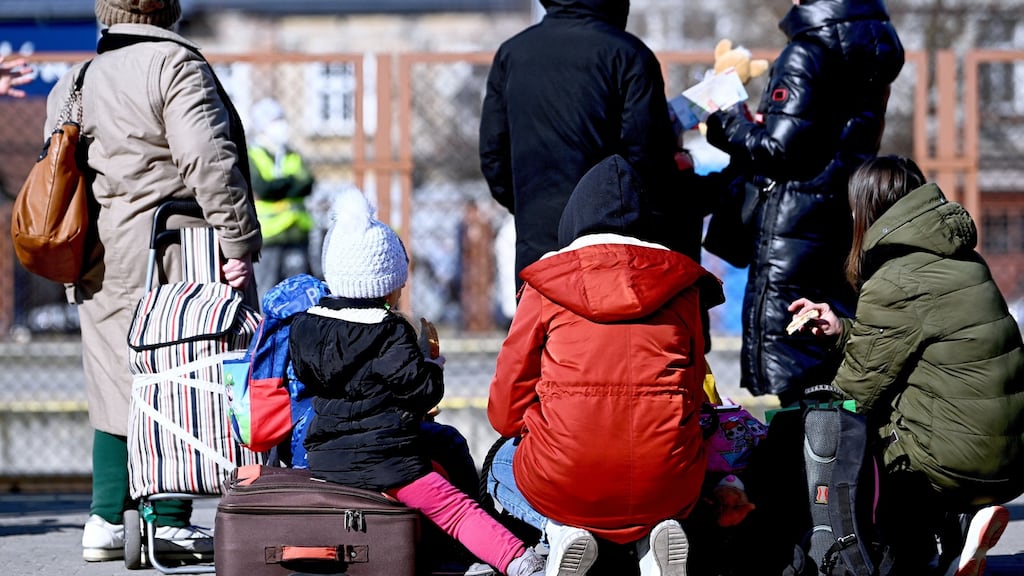 Refugees from Ukraine arrive at a train station in Przemysl, Poland. Photograph: Darek Delmanowicz/EPA