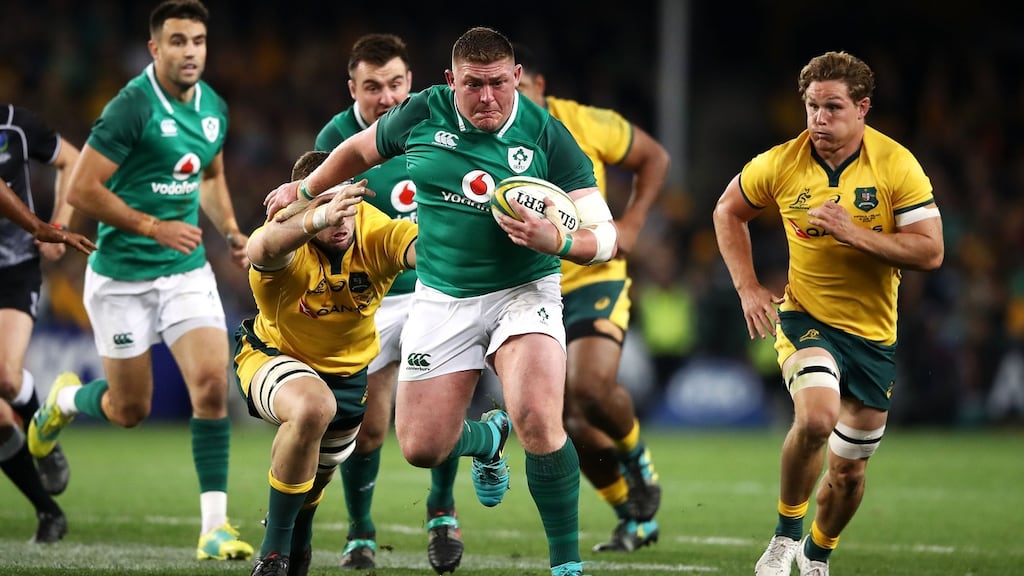 Tadhg Furlong of Ireland makes a break during the  win in Sydney. Photograph: Mark Kolbe/Getty Images
