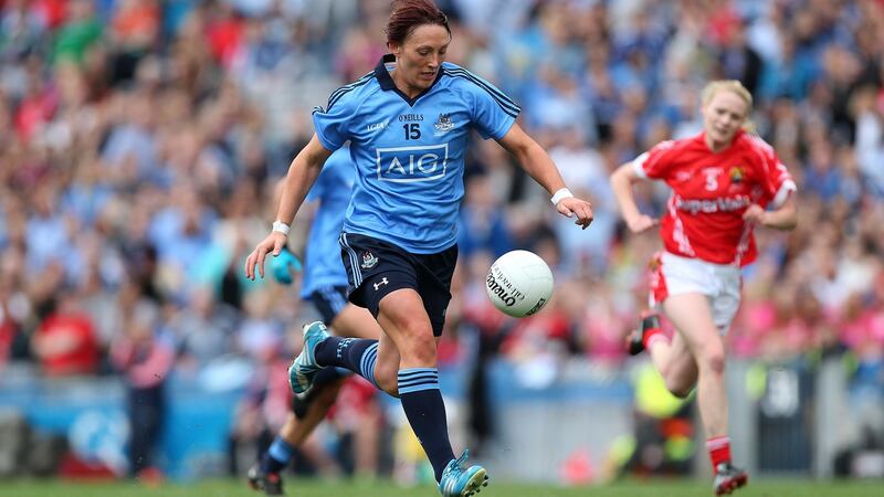 Lindsay Peat in action for Dublin during the 2014 All-Ireland final against Cork. She played in three finals for her county and won a winner’s medal in 2010. Photograph: Ryan Byrne/Inpho