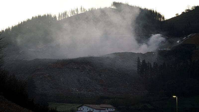 Smoke rises from the landfill site in Zaldibar on Saturday. Photograph: Vincent West/Reuters