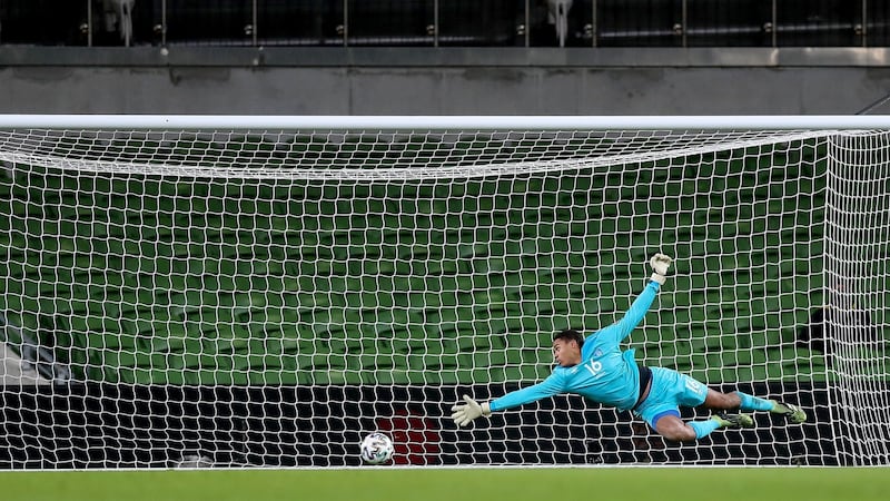 Gerson Rodrigues’ shot flies past Gavin Bazunu into the bottom corner. Photo: Tommy Dickson/Inpho
