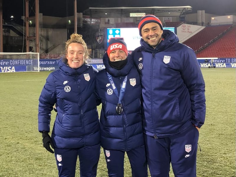 Donegal's Kate Keaney (left) with US Soccer colleagues at the 2022 SheBelieves Cup