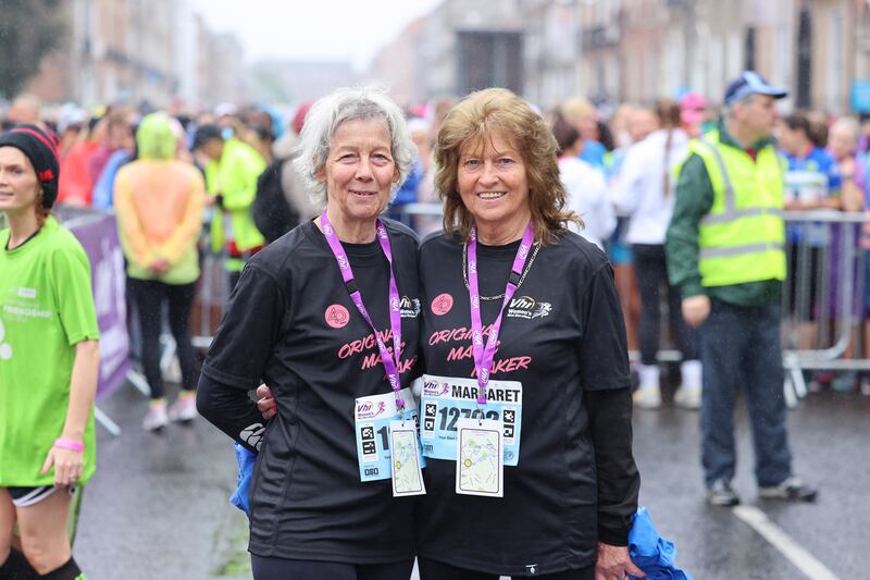 Ria Stewart and Margaret Goodwin at the VHI Women’s Mini Marathon in Dublin. Photograph: Dara Mac Dónaill