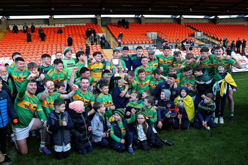 Dunloy celebrate winning their first Ulster title for 13 years earlier this month. Photograph: Declan Roughan/Inpho