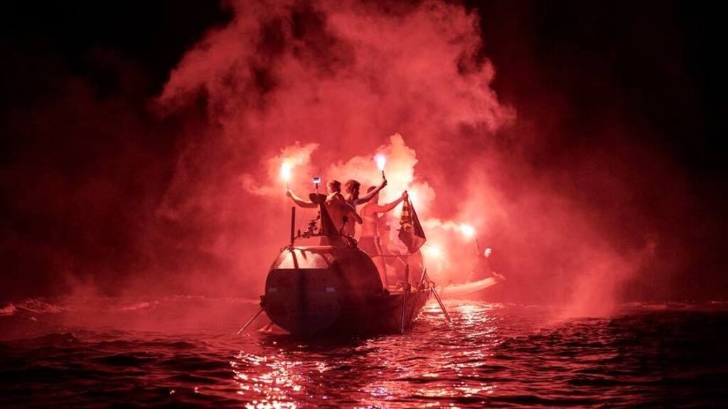 The Relentless crew arriving in English Harbour, Antigua, this morning