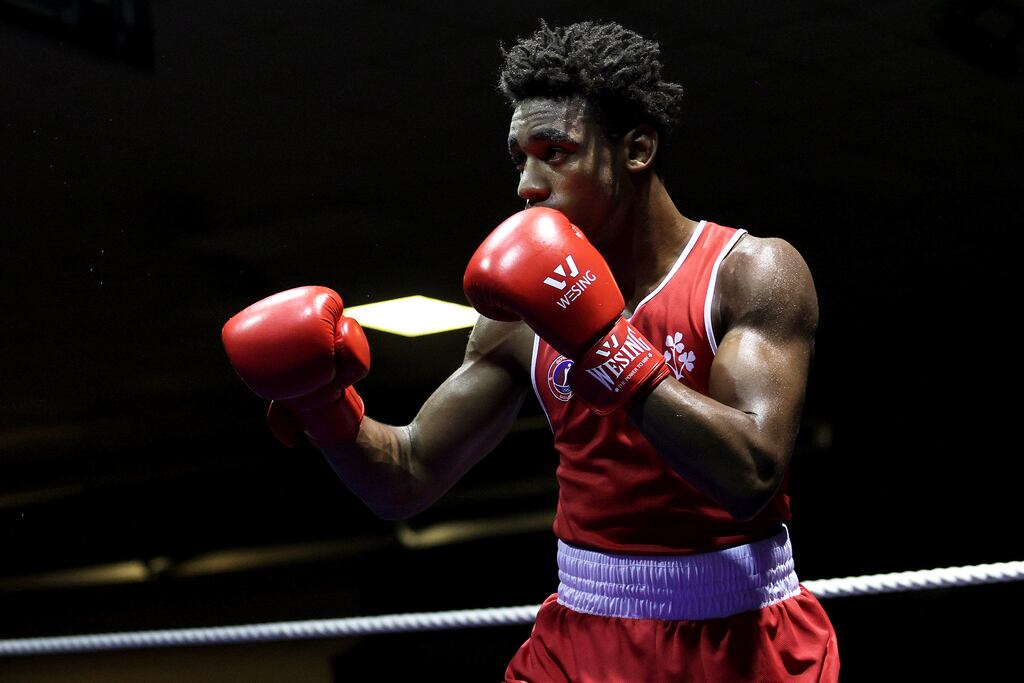 Gabriel Dossen, Olympic BC Galway,  who defeated Italy's Salvatore Cavallero to book his place in the European Championship middleweight final. Photograph: Photograph: Laszlo Geczo/Inpho