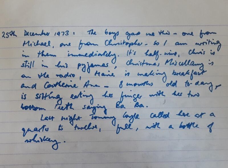 Seamus Heaney: a diary entry for Christmas 1973 from Listen Now Again. Courtesy National Library of Ireland