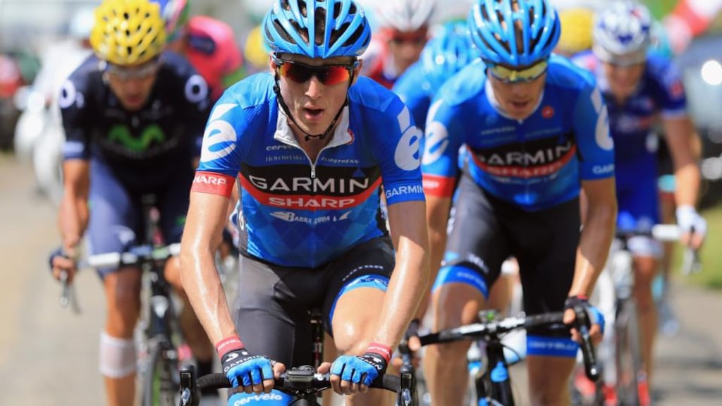 Irish cyclist Dan Martin leading the peloton on the climb of the Col de Portet d’Aspet during stage nine of the 2013 Tour de France last July. Martin went on to win the stage. Photo: Pensinger/Getty Images