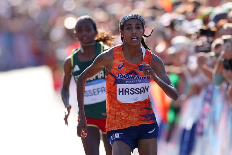 Sifan Hassan of Netherlands competes during the marathon. Photograph: Michael Steele/Getty