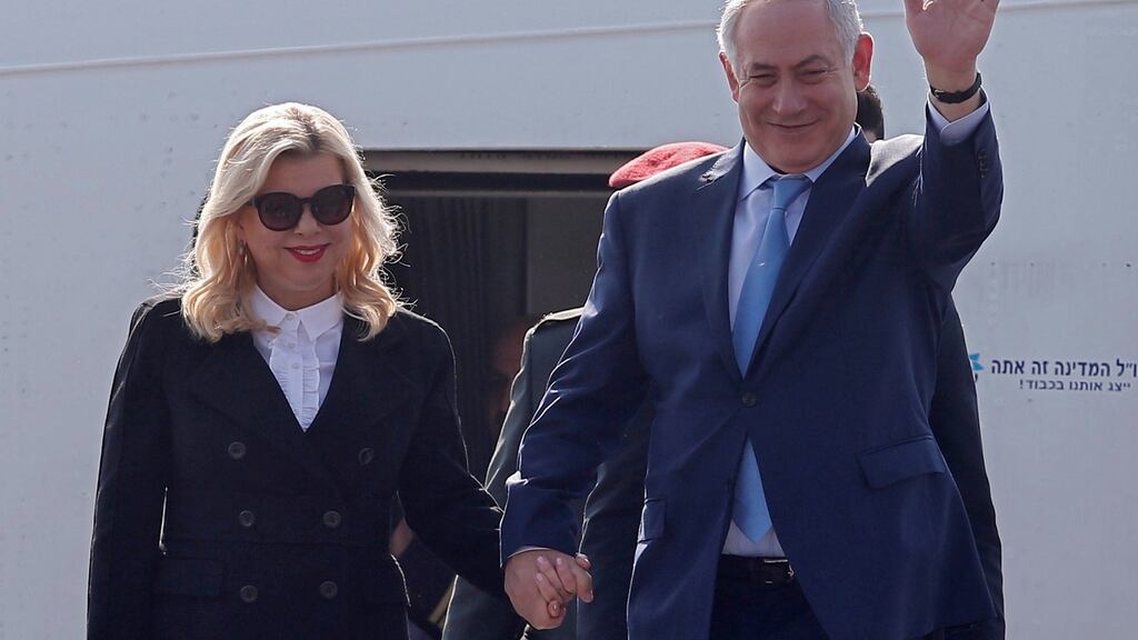 Israeli prime minister Binyamin Netanyahu and his wife Sara: “We are systematically eliminating the tunnel infrastructure of Hamas and Islamic Jihad; they should not try us.” Photograph: Adnan Abidi