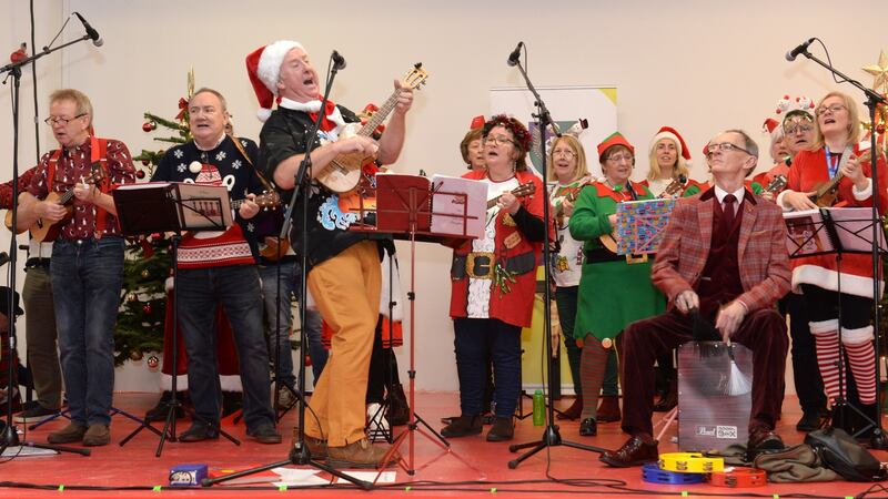 The Walkeleles, from Walkinstown entertaining at Knights of Columbanus Christmas dinner, at the RDS in Dublin on Christmas day. Photograph: Dara Mac Dónaill