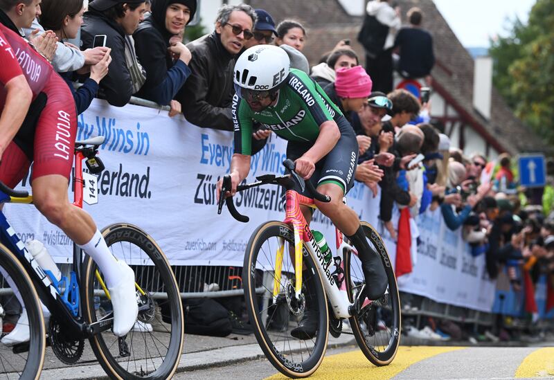 Ben Healy of Team Ireland in action during the World Championship road race from Winterthur to Zürich. Photograph: Dario Belingheri/Getty Images