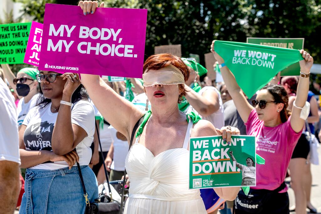 Abortion rights demonstrators near the supreme court in Washington. Photograph: Anna Rose Layden/The New York Times